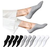 EKSHER 10 pares de calcetines invisibles para mujer, algodón, almohadilla de silicona, antideslizantes, para verano, 10 pares, 4 negros, 3 blancos, 3 grises, 39-42