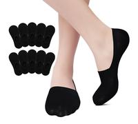 EKSHER 10 pares de calcetines invisibles para mujer, algodón, almohadilla de silicona, antideslizantes, para verano, 10 pares, 10 negros, 47-50
