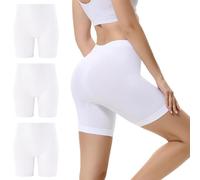 EKSHER 3 Piezas Braga Pantalon Anti Roce Boxer Mujer Pantalones Cortos Deporte Culotte Antirozaduras Running Yoga Blanco L