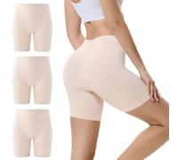 EKSHER 3 Piezas Bragas Leggings Mujeres Cortos Boxer Shorts Bragas Pantalones Anti Fricción Pantalones Cortos para Running Yoga Beige L