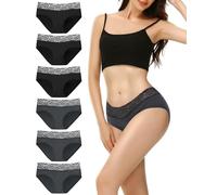 EKSHER Pack de 6 Bragas Mujer Culotte Algodon Ropa Interior Mujer Sexy Encaje Braguita Cómodo Negro Gris XL