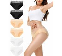 EKSHER Pack de 6 Bragas Mujer Culotte Algodon Ropa Interior Mujer Sexy Encaje Braguita Cómodo Negro Blanco Beige XL