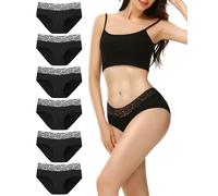 EKSHER Pack de 6 Bragas Mujer Culotte Algodon Ropa Interior Mujer Sexy Encaje Braguita Cómodo Negro XS