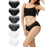 EKSHER Pack de 6 Bragas Mujer Culotte Algodon Ropa Interior Mujer Sexy Encaje Braguita Cómodo Negro Blanco Gris L
