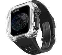 EKSIL Caja de reloj de metal de titanio de lujo + kit de modificación de correa de reloj de goma de fluoruro, para Apple Watch Series 8, 7, 6, 4, SE 5, 44 mm, 45 mm, caja de metal, correa de goma de