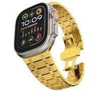 EKSIL Correa de acero inoxidable para Apple Watch Ultra 2 Band 49 mm 45 mm 44 mm 42 mm, correa de metal con cierre plegable para Apple Watch Series 9 8 7 6 5 4 3 2 1 Ultra/Ultra 2 Men(AP-Gold)