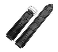 EKSIL Correa de cuero para pulseras de color Correas de reloj de cuero genuino Hebilla desplegable Pulsera de repuesto para mujer(Black,18x11mmSilver clasp)