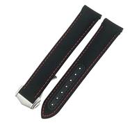 EKSIL Correa de reloj de cuero y nailon con hebilla plegable, 20mm, para Omega Seamaster AQUA TERRA 150 GMT, correa de reloj con extremo curvado(Black red)