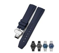 EKSIL Correa de reloj de goma de 21mm apta para Longines L3.781.4.9 HydroConquest Conquest correa de reloj negra, azul, gris y verde(Blue clasp2,Rose gold buckle)