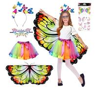 Ekukeon Disfraz de Mariposa Niña,6 Piezas Disfraz de Alas de Mariposa con Tutu Falda,Diadema Mariposas,Máscara,Tatuajes y Pegatinas,para Carnaval Mascarada Cosplay Pascua Fiesta Disfraz