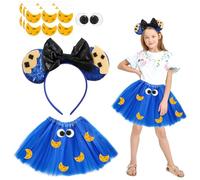 Ekukeon Disfraz de Monstruo de las Galletas para Adultos Niña,Diadema del Monstruo de las Galletas+Jupe en Tulle Bleu para Halloween,Carnaval,Cosplay (Chica)