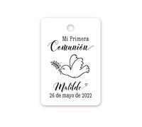 eKunSTreet Etiquetas Regalo Personalizadas para comunión - Mi Primera Comunión con Paloma Linda/Personalizadas Recuerdos para Fiestas/Etiquetas Regalo 40mmx60mm - Tag 068 (100)