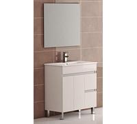 EL ALMACEN DEL PROFESIONAL Juego de Mueble de Baño Modelo Egipto Porcelana, Conjunto formado por Mueble de Baño Estilo Madera Color Lacado en Blanco Ancho 80cm, Lavabo de Porcelana y Espejo a Juego