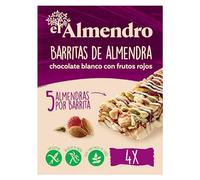El Almendro, Barritas de Almendra con Chocolate Blanco y Frutos Rojos, Barritas Energeticas, Barritas Cereales, 4 porciones de 25 Gramos, 100 Gramos
