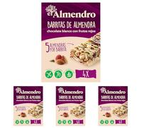 El Almendro, Barritas de Almendra con Chocolate Blanco y Frutos Rojos, Barritas Energeticas, Barritas Cereales, 4 porciones de 25 Gramos, 100 Gramos (Paquete de 4)