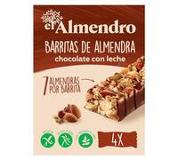 El Almendro, Barritas de Almendra y Chocolate con Leche, Barritas Energeticas, 4 porciones de 25 Gramos, 100 Gramos