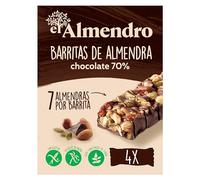 El Almendro, Barritas de Almendra y Chocolate Negro 70%, Barritas Energeticas, 4 porciones de 25 Gramos, 100 Gramos