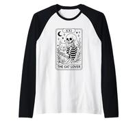 El Amante de los Gatos Tarot Esqueleto Luna Estrellas Camiseta Manga Raglan