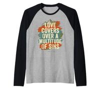 El Amor Cubre pecados Pedro 4 8 versículo bíblico Camiseta Manga Raglan