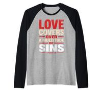 El Amor Cubre pecados Pedro 4 8 versículo bíblico Camiseta Manga Raglan