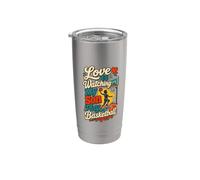 El amor está viendo a mi hijo jugar baloncesto dibujos animados Vaso térmico de acero inoxidable de doble pared