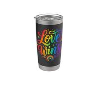 El amor gana el orgullo gay LGBTQ Igualdad Aliado Rainbow Vaso térmico de acero inoxidable de doble pared