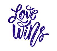 El amor gana frase de letras dibujadas a mano Calcomanías de pared de PVC 42x44.1cm Decoración de tiendas Azul oscuro