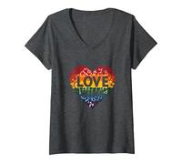 El Amor GANA la celebración LGBTQ del Orgullo del corazón del Arco Iris Camiseta Cuello V, Mujer, Jaspeado Oscuro, L