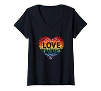 El Amor GANA la celebración LGBTQ del Orgullo del corazón del Arco Iris Camiseta Cuello V, Mujer, Negro, L