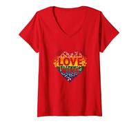 El Amor GANA la celebración LGBTQ del Orgullo del corazón del Arco Iris Camiseta Cuello V, Mujer, Rojo, XL