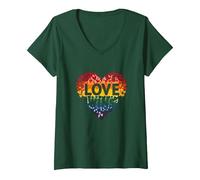 El Amor GANA la celebración LGBTQ del Orgullo del corazón del Arco Iris Camiseta Cuello V, Mujer, Verde Bosque, M