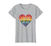 El Amor GANA la celebración LGBTQ del Orgullo del corazón del Arco Iris Camiseta, Mujer, Gris Jaspeado, XXL