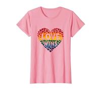 El Amor GANA la celebración LGBTQ del Orgullo del corazón del Arco Iris Camiseta, Mujer, Rosado, XXL