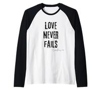 El Amor Nunca Falla 1 Corintios 13:8 Verso de la Biblia Fe Camiseta Manga Raglan