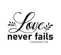 El amor nunca falla 1 Corintios 13:8 Vinilo adhesivo de pared Versículo bíblico religioso Adhesivo de pared para el hogar Sala de estar-L-44x67cm-Black