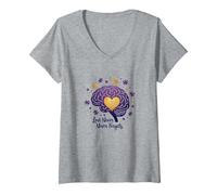 El Amor Nunca Olvida Cerebro Corazón Conciencia de Alzheimer Camiseta Cuello V, Mujer, Gris Jaspeado, M