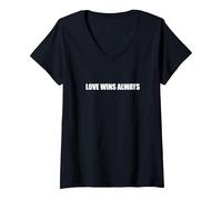 El Amor Siempre GANA Camiseta Cuello V, Mujer, Negro, XXL