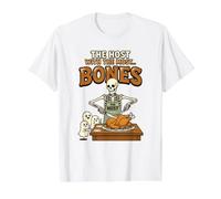 El anfitrión con la mayoría. Huesos Humorístico Fantasmal Humor de Halloween Camiseta gráfica económica, Hombre, Blanco, XL