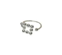 El anillo cuadrado de plata de ley con cuentas huecas es simple, elegante y no destiñe -LJ0482