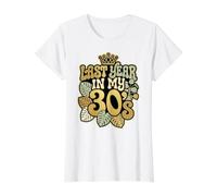 El año Pasado en mi cumpleaños de los 30 Cuarenta celebración Groovy Camiseta gráfica económica, Mujer, Blanco, L