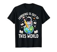 El Aprendizaje está Fuera de Este Mundo Aula de la Escuela de astronautas Camiseta gráfica económica, Hombre, Negro, L