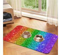 El arcoíris se ve así con Lentejuelas,Tapete para Comida de Mascotas, manteles Individuales de Cuero sintético para Gatos y Perros,40x60cm