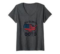 El Atuendo del día de Old Glory Camiseta Cuello V, Mujer, Jaspeado Oscuro, XXL