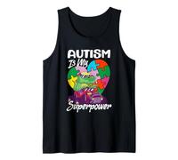 El Autismo es mi Superpoder concienciación Puzzle Piece Ribbon Camiseta sin Mangas