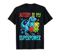 El autismo es mi superpoder dinosaurio rompecabezas T-Rex autista niño Camiseta