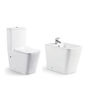 El Baño Moderno Inodoro Completo + Bidé a Juego. Incluye Cisterna y Tapa Amortiguada. Porcelana Blanca Esmaltada. Sistema Rimless Antibacterias