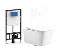 EL BAÑO MODERNO Pack Inodoro Suspendido + Bastidor + Pulsador. Inodoro Completo con Asiento de Cierre Suave. Vater con Esmalte de Facil Limpieza. Vater Baño con Sistema de Descarga Alto Rendimiento