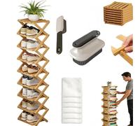 El Bastidor de bambú sin Montaje de 9 Niveles, 2026 Nuevo Organizador de Zapatos Verticales Plegables de bambú, Almacenamiento Que Ahorra Espacio, Bastidor de bambú Natural Resistente p Nature 10Tier