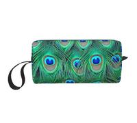 El Bolso del Maquillaje, recibe el Organizador portátil de la Bolsa del Maquillaje del Bolso del artículo de tocador del Bolso cosmético del Viaje del Bolso,Adorable Pavo Real Verde