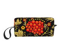 El Bolso del Maquillaje, recibe el Organizador portátil de la Bolsa del Maquillaje del Bolso del artículo de tocador del Bolso cosmético del Viaje del Bolso,Arándano Tradicional Ruso Khokhloma